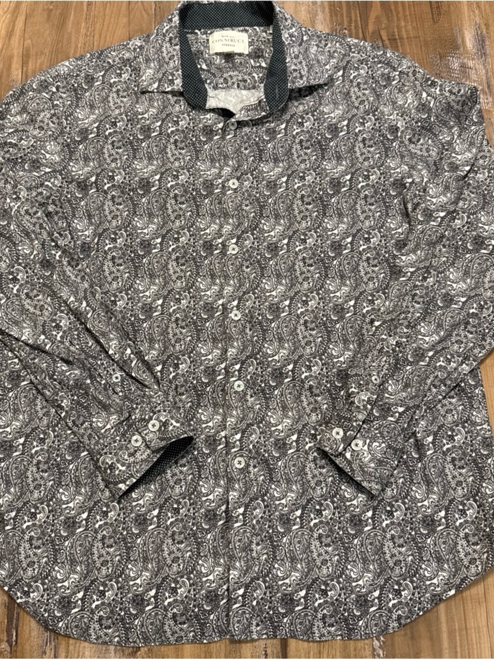 Construct Slim Fit Stretch Black Paisley Long-Sleeve Shirt